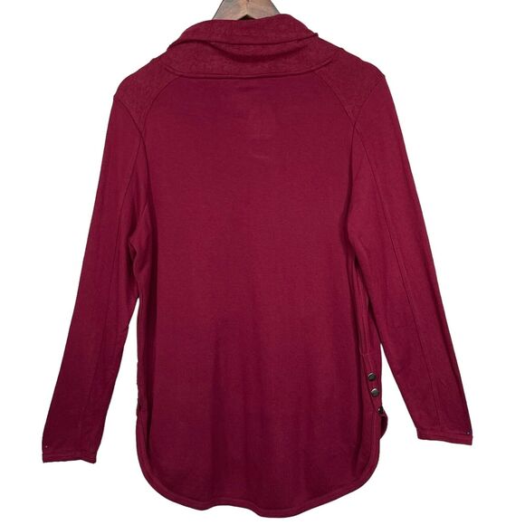 Sunday Pullover Sweater Women Size L Red Long Sleeve Cowl Neck Kangaroo Pockets - Picture 6 of 7